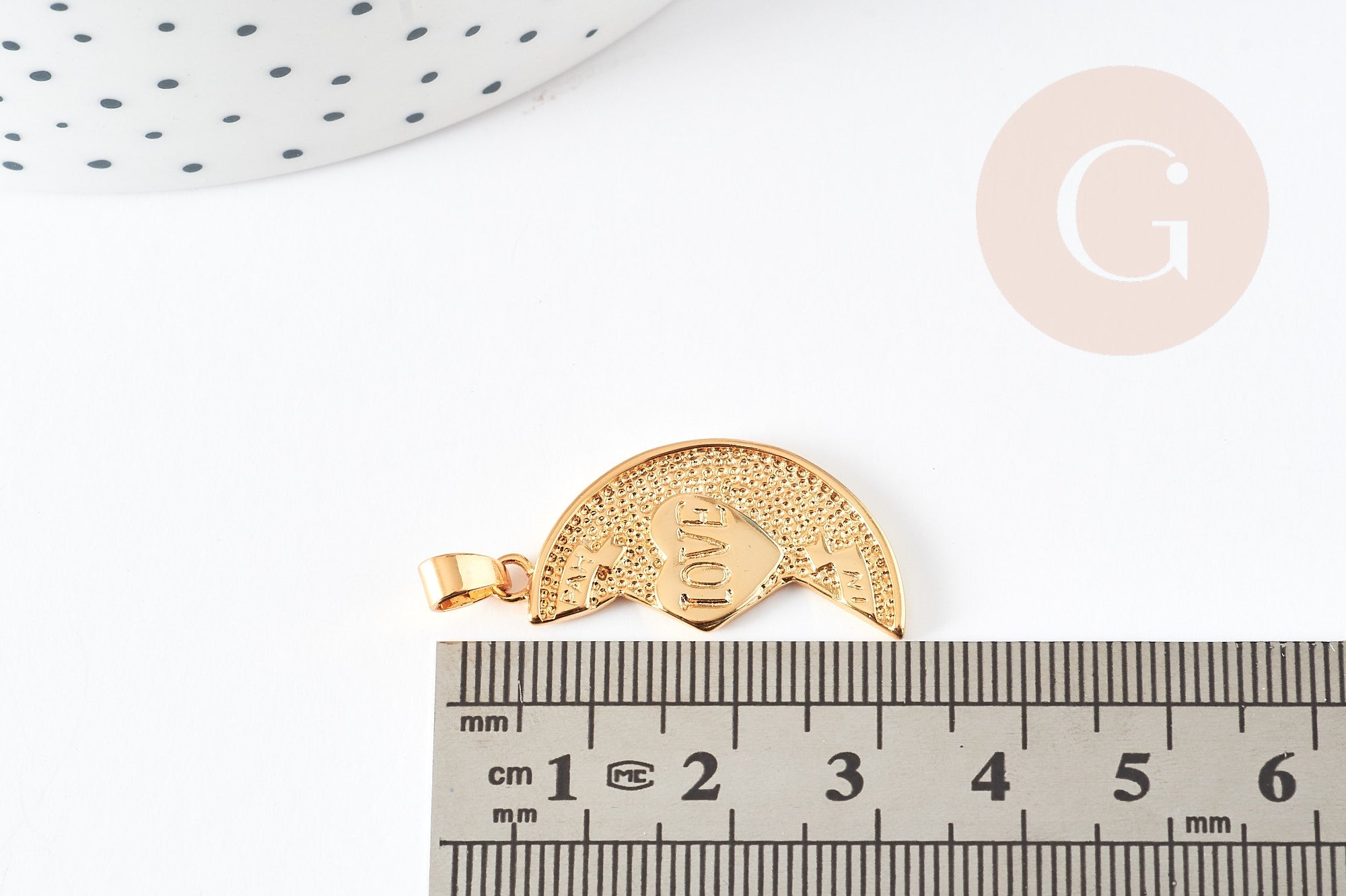 Pendentif médaille moitié coeur laiton doré 30mm, x1 (G5339)