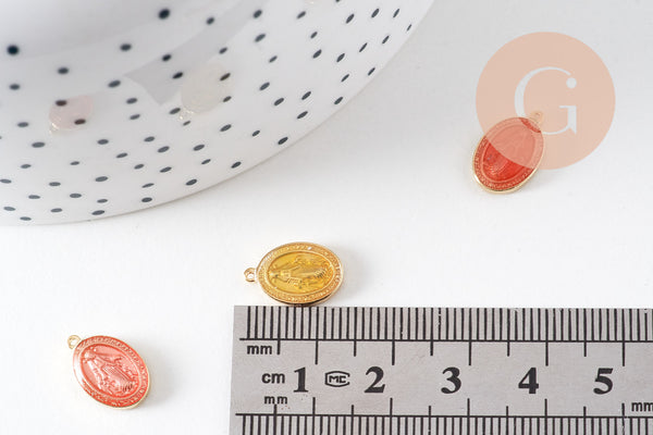 Pendentif médaille ovale Vierge Marie acier 304 inoxydable doré émaillée 13mm x1 ou x5 (10759)