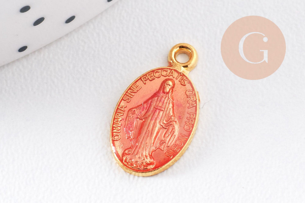 Pendentif médaille ovale Vierge Marie émaillée 17.5mm x1 AVEC DEFAUT (G8839-D)