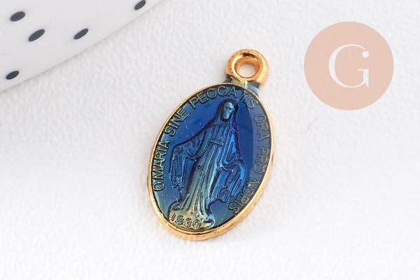 Pendentif médaille ovale Vierge Marie émaillée 17.5mm x1 AVEC DEFAUT (G8839-D)