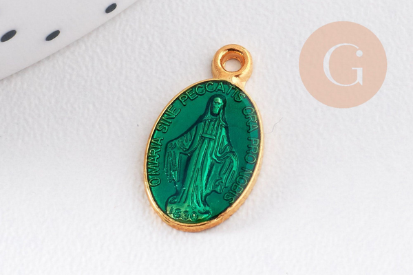 Pendentif médaille ovale Vierge Marie émaillée 17.5mm x1 AVEC DEFAUT (G8839-D)