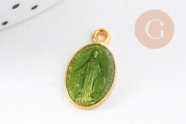 Pendentif médaille ovale Vierge Marie émaillée 17.5mm x1 AVEC DEFAUT (G8839-D)