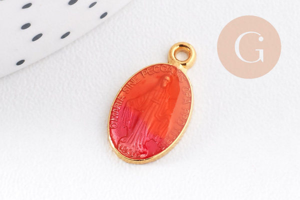 Pendentif médaille ovale Vierge Marie émaillée 17.5mm x1 AVEC DEFAUT (G8839-D)