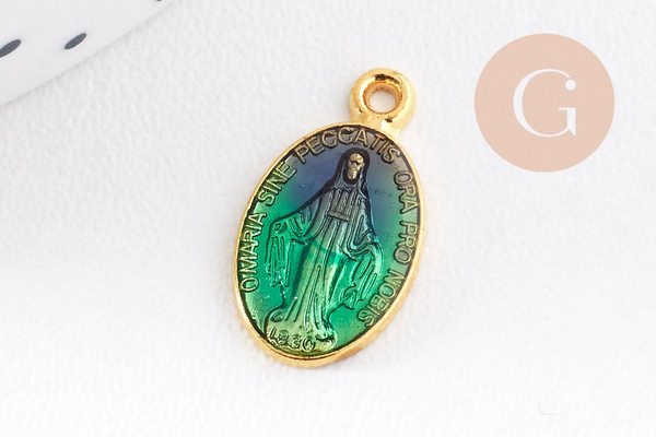 Pendentif médaille ovale Vierge Marie émaillée 17.5mm x1 AVEC DEFAUT (G8839-D)