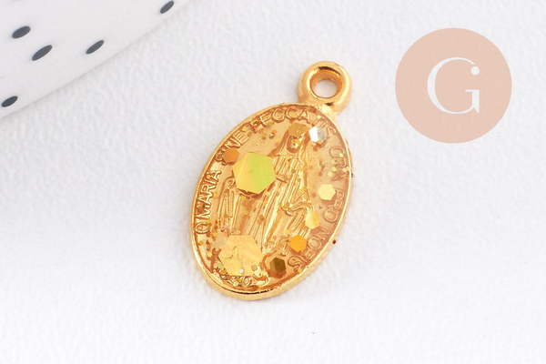 Pendentif médaille ovale Vierge Marie émaillée 17.5mm x1 AVEC DEFAUT (G8839-D)