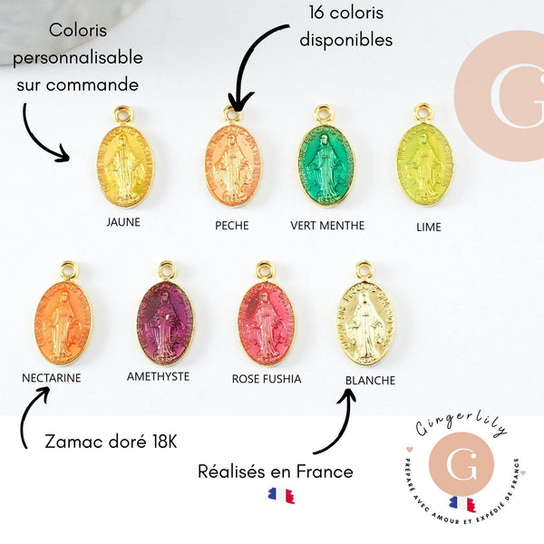 Pendentif médaille ovale Vierge Marie émaillée 17.5mm x1 AVEC DEFAUT (G8839-D)