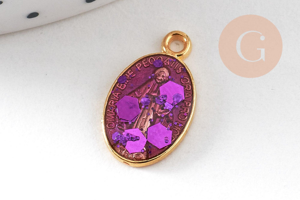 Pendentif médaille ovale Vierge Marie émaillée 17.5mm x1 AVEC DEFAUT (G8839-D)