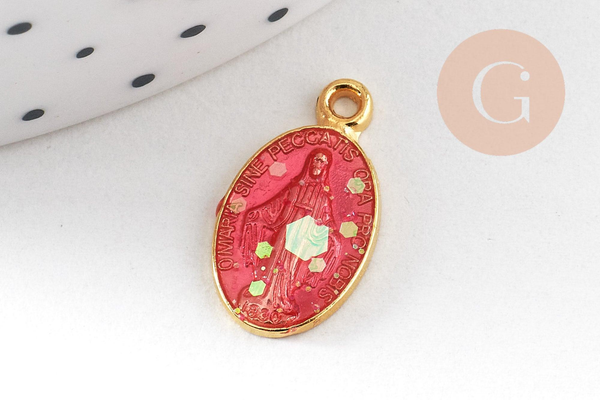 Pendentif médaille ovale Vierge Marie émaillée 17.5mm x1 AVEC DEFAUT (G8839-D)