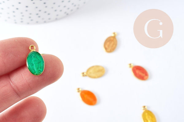 Pendentif médaille ovale Vierge Marie émaillée 17.5mm x1 AVEC DEFAUT (G8839-D)