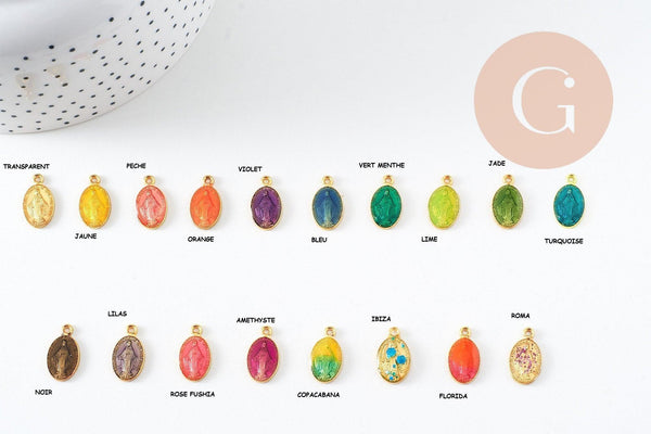 Pendentif médaille ovale Vierge Marie émaillée 17.5mm x1 AVEC DEFAUT (G8839-D)