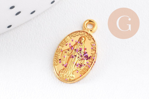 Pendentif médaille ovale Vierge Marie émaillée 17.5mm x1 AVEC DEFAUT (G8839-D)