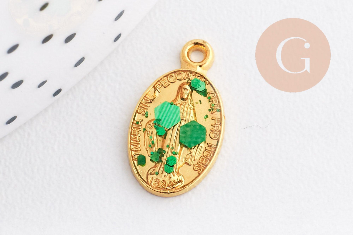 Pendentif médaille ovale Vierge Marie émaillée 17.5mm x1 AVEC DEFAUT (G8839-D)