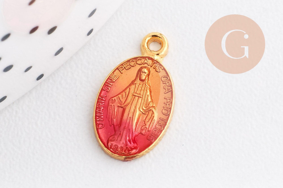 Pendentif médaille ovale Vierge Marie émaillée 17.5mm x1 AVEC DEFAUT (G8839-D)