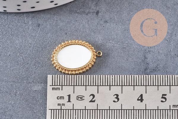 Pendentif médaille ovale nacre naturelle acier 304 inoxydable doré IP 21mm, x1 (G10752)