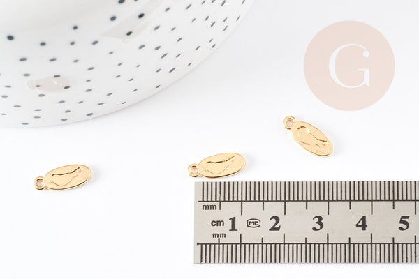 Pendentif médaille ovale oiseau zamac doré 14mm, x5 (G4083)