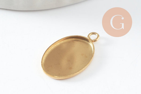 Pendentif médaille ovale support cabochon acier 304 inoxydable doré IP 14x10mm, x2 (G9814)