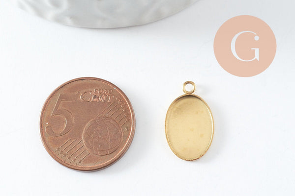Pendentif médaille ovale support cabochon acier 304 inoxydable doré IP 14x10mm, x2 (G9814)