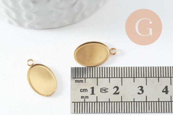 Pendentif médaille ovale support cabochon acier 304 inoxydable doré IP 14x10mm, x2 (G9814)