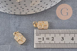 Pendentif médaille rectangle étoile laiton doré zircons, un pendentif doré avec cristaux pour création bijoux,14.5mm, x1 (G3484)