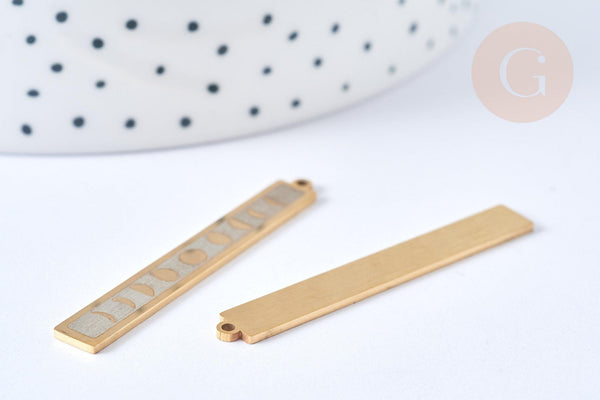 Pendentif médaille rectangle lune acier 201 doré inoxydable 45mm, x1 (G7918)