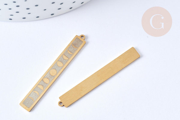 Pendentif médaille rectangle lune acier 201 doré inoxydable 45mm, x1 (G7918)