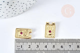 Pendentif médaille rectangle main fatma chance laiton doré zircon 21mm, pendentif or avec cristaux création de bijoux, x1 G7674