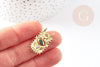 Pendentif médaille rectangle oeil protecteur laiton doré zircon 27.5mm, x1 G5957