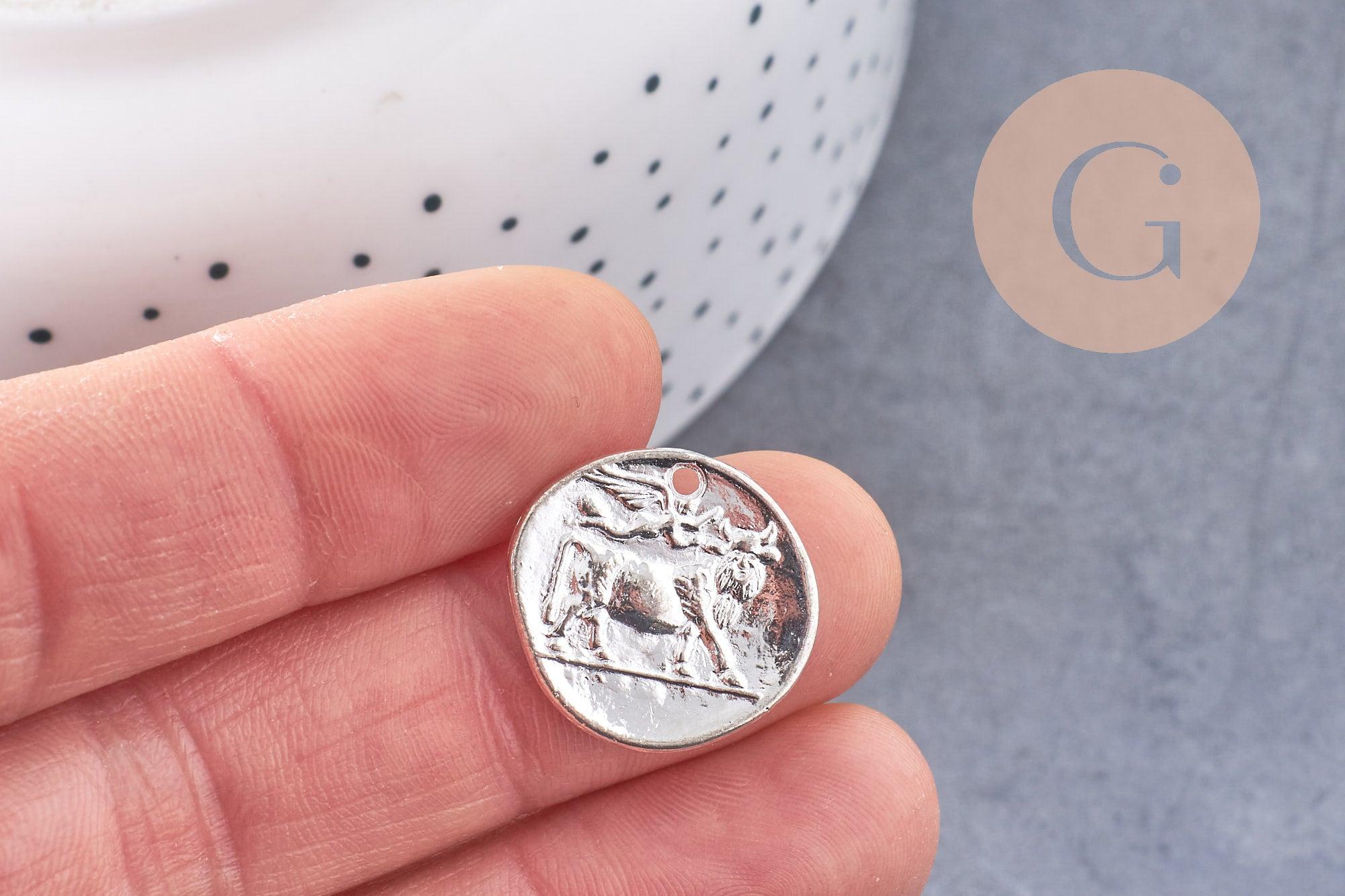Pendentif médaille romaine zamac argenté 19mm, x5 (G1675)
