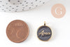 Pendentif médaille rond AMOR émail noir ou blanc laiton doré 20.5mm, x1 (G10823)