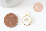 Pendentif médaille rond arc-en-ciel émail blanc laiton doré 18mm, x1 (G9733)