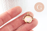 Pendentif médaille rond coeur émail laiton doré et zircon 21mm, x1 (G6191)
