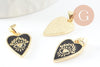 Pendentif médaille rond coeur émail noir laiton doré 18K , pendentif laiton amour pour création bijoux,18.5mm, x1 (G5325)