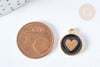 Pendentif médaille rond cœur émail noir zamac doré, création bijou amour, x1 (G7421)