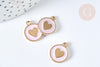 Pendentif médaille rond cœur émail rose clair zamac doré, création bijou amour, x1 (G7423)