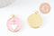 Pendentif médaille rond coeur émail rose laiton doré 20.5mm, x1 (G9490)