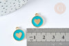 Pendentif médaille rond cœur émail turquoise zamac doré, création bijou amour, x1 (G7422)