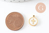 Pendentif médaille rond croix nacre naturelle blanche acier 304 doré inoxydable, x1 (G9693)