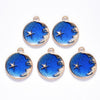 Pendentif médaille rond lune étoiles émail bleu zamac doré 25mm, pendentif laiton émaillé,sans nickel, x1 (G5838)