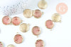 Pendentif médaille rond lune étoiles émail rose zamac doré 25mm, pendentif laiton émaillé,sans nickel, x1 (G6373)