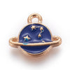 Pendentif médaille rond planète étoiles émail bleu zamac doré 13mm, x1 (G5919)