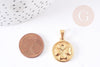 Pendentif médaille rond trèfle acier inoxydable 304 doré 21mm, x1 (G1737)