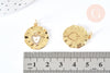 Pendentif médaille ronde Cœur émail blanc et zircons laiton doré 18K 22mm, x1 (G7133)