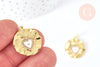 Pendentif médaille ronde Cœur émail blanc et zircons laiton doré 18K 22mm, x1 (G7133)
