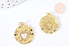 Pendentif médaille ronde Cœur émail blanc et zircons laiton doré 18K 22mm, x1 (G7133)