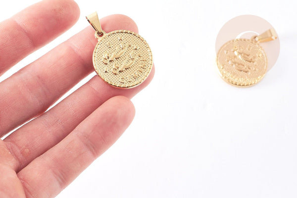 Pendentif médaille ronde Gémaux acier 304 inoxydable doré à graver, x1 (G6115)