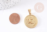 Pendentif médaille ronde Sagittaire acier 304 inoxydable doré à graver, x1 (G2077)