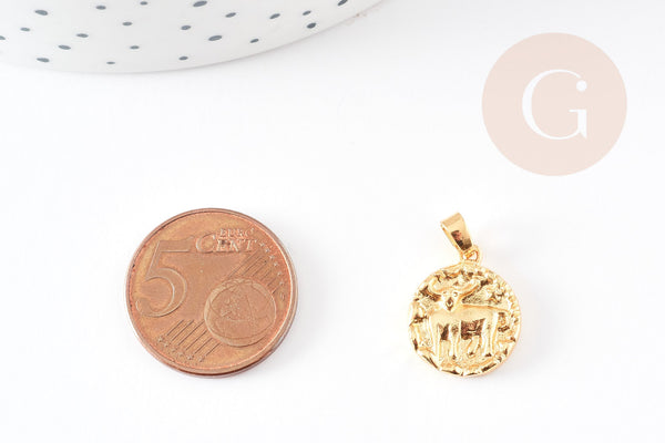 Pendentif médaille ronde Taureau laiton doré 18K - 16.5mm, un pendentif doré astrologique création bijoux,16.5mm, x1 G4930