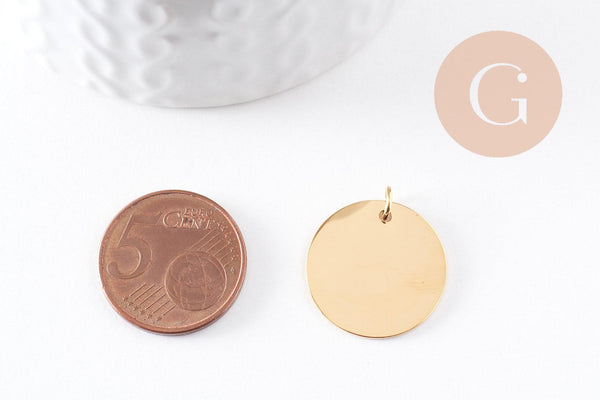 Pendentif médaille ronde acier IP 304 inoxydable doré/platine/ Or rose IP 20mm x1 (G10173)