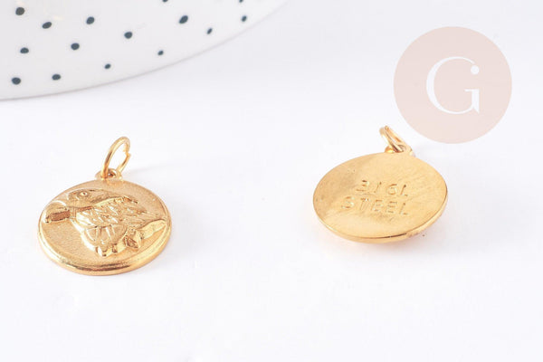 Pendentif médaille ronde aigle acier inoxydable doré,pendentif doré sans nickel,médaille or,2.2cm,x1 (G4056)