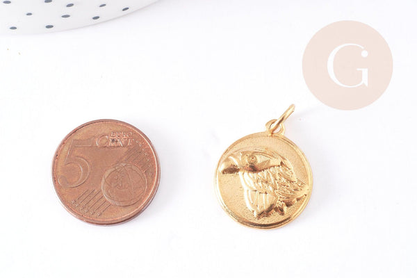 Pendentif médaille ronde aigle acier inoxydable doré,pendentif doré sans nickel,médaille or,2.2cm,x1 (G4056)